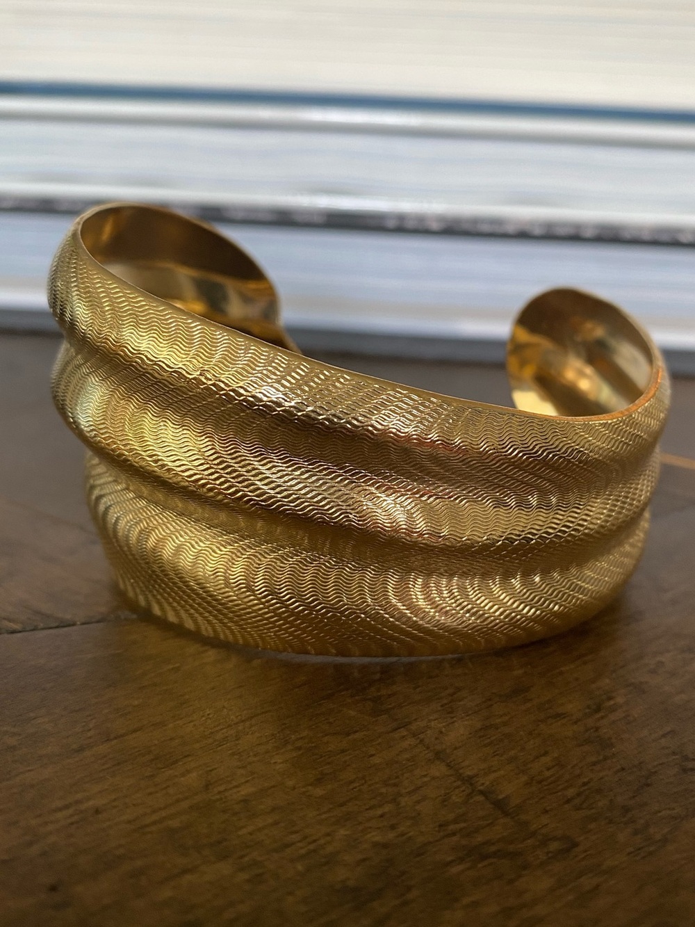 Textured Wavy Asymmetrical Gold-Tone Open Cuff Bracelet